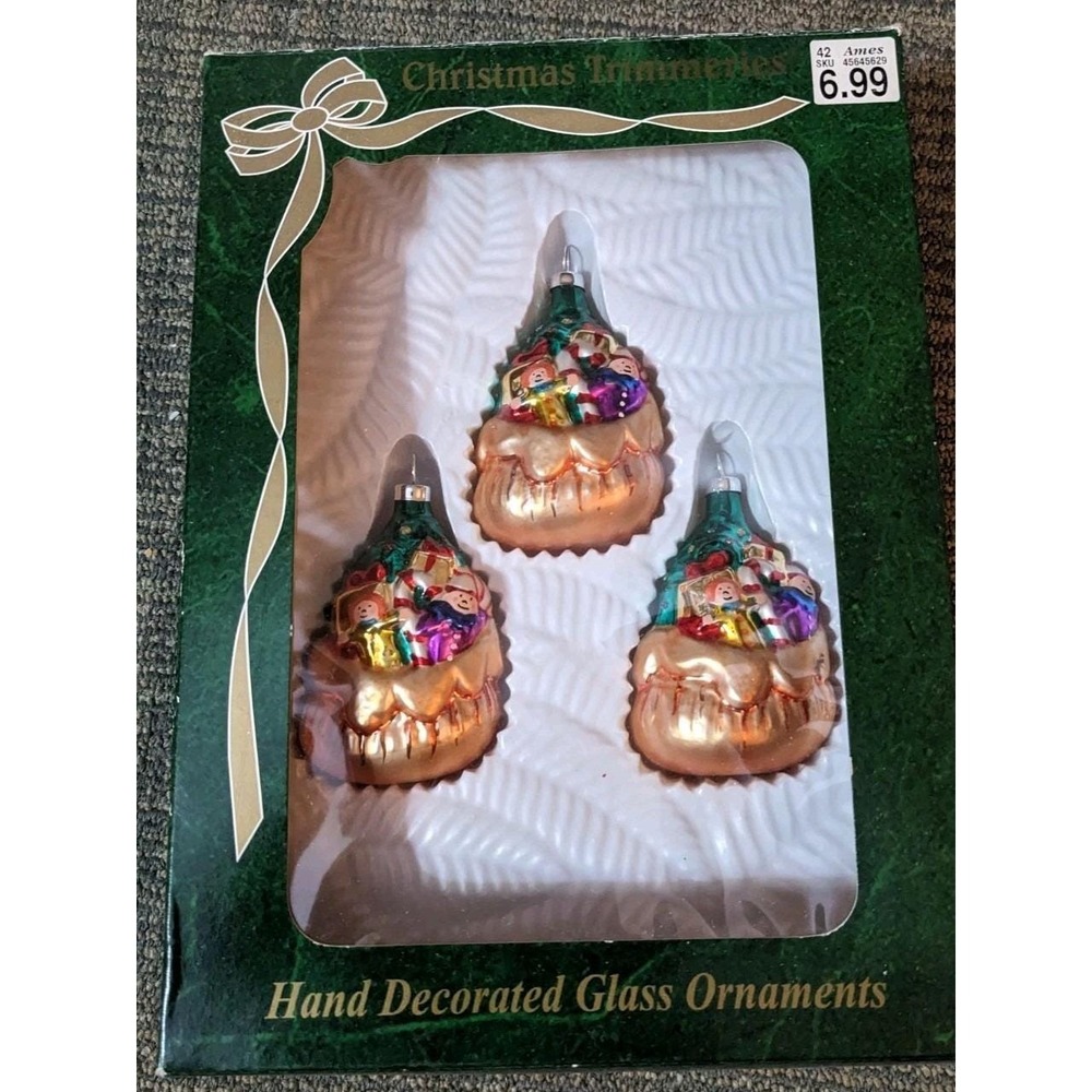 Bradford Figural Glass Santa‎ Toy Sack Christmas Ornaments Box Of 3 Vintage